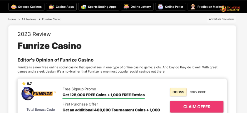 Banking Options At Funrize Casino