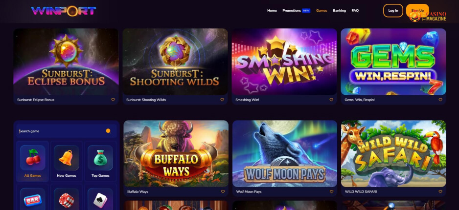 Selection Of Games On Winport Casino